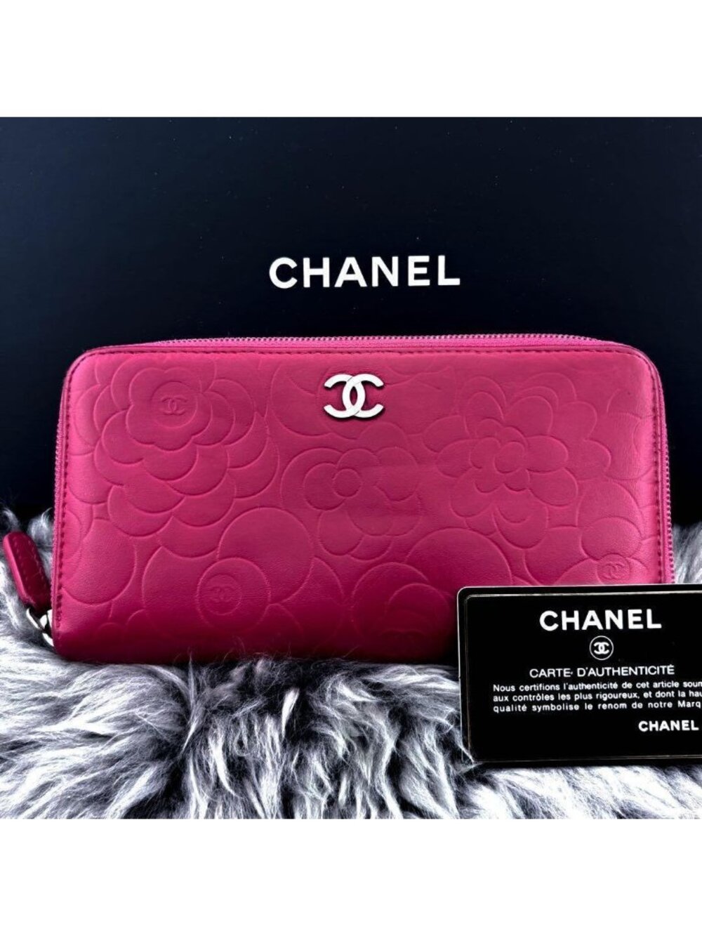 Chanel Wallet Camellia Embossed Zip Around